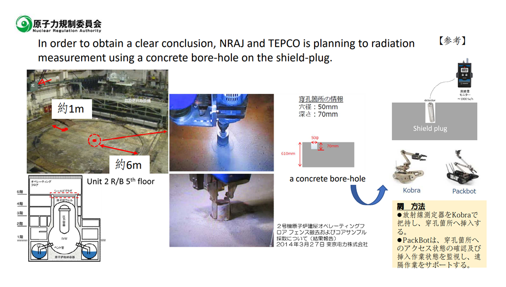 福島第一原子力発電所・2号機 - シールドプラグ穴内での線量当量率測定