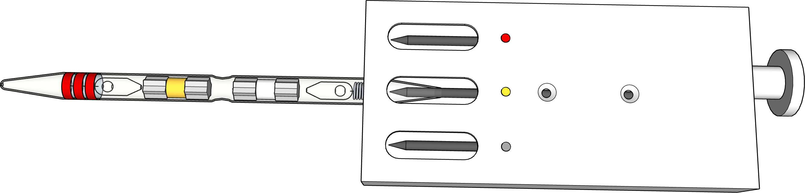 アンプル内の液体の化学薬品は、指で軽くたたきなら指示層（固体の化学薬品）に落とし込みます。