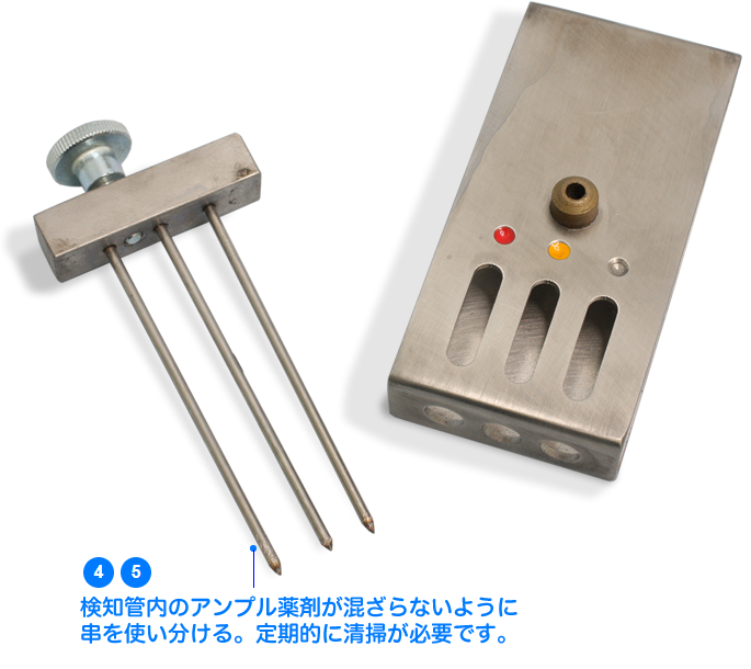 検知管オープナーは分解できます。串の部分は液体化学薬品が付着するためコンタミを避けるために清掃が必要です。